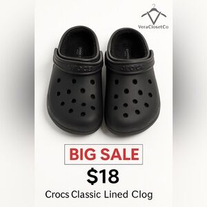 Crocs Classic Lined Clog Black W11 / M Cozy Fleece – Mismatched Pair – Big Sale